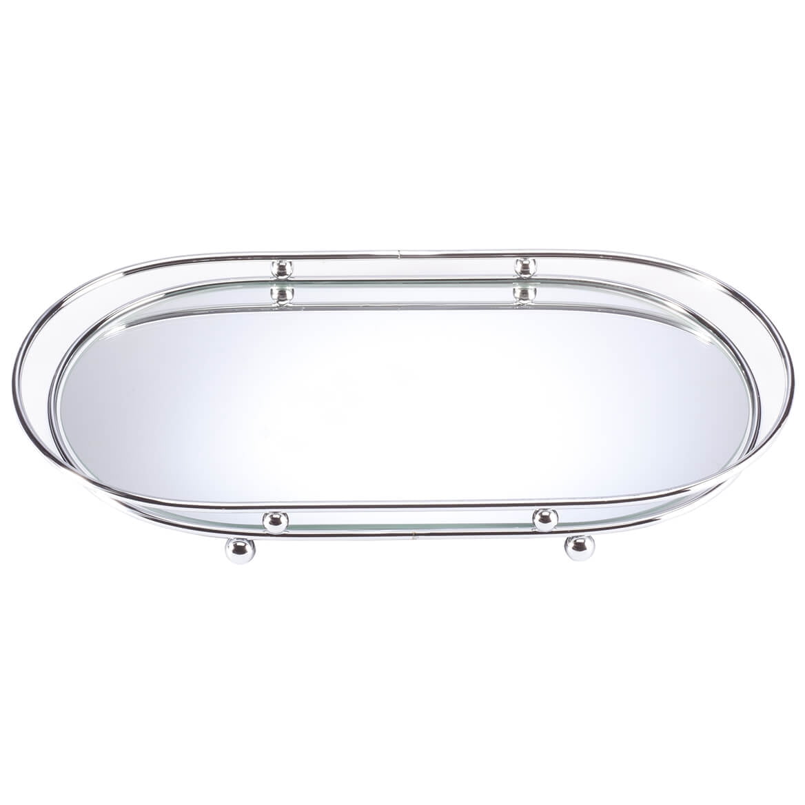Elegant Chrome and Mirror Glass Vanity Tray with Ball Feet