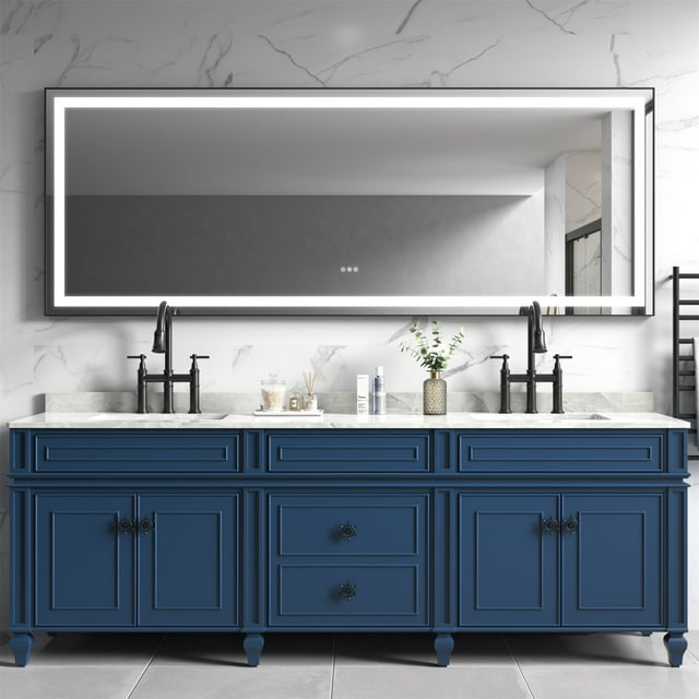 Mirror, H Framed LED Single Bathroom Vanity Mirror in Polished Crystal ...