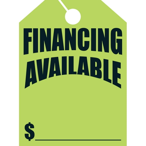 SSWBasics Mirror Hang Tags - Fl Green - "Financing Available" - 8 1/2ʺW x 11 1/2ʺL - Pack of 50