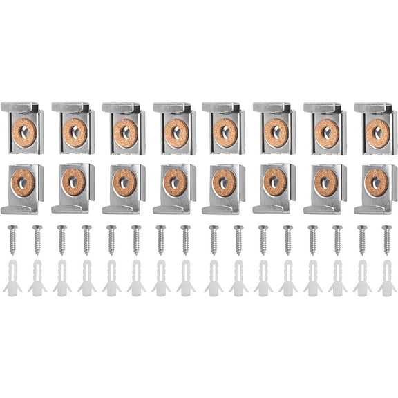 Mirror Hanger Clips Set, 4Sets (16 Pieces) Unframed Mirror Mount Clips, Metal Spring Loaded Mirror Hanger Clips with Screws and Rawl Plugs