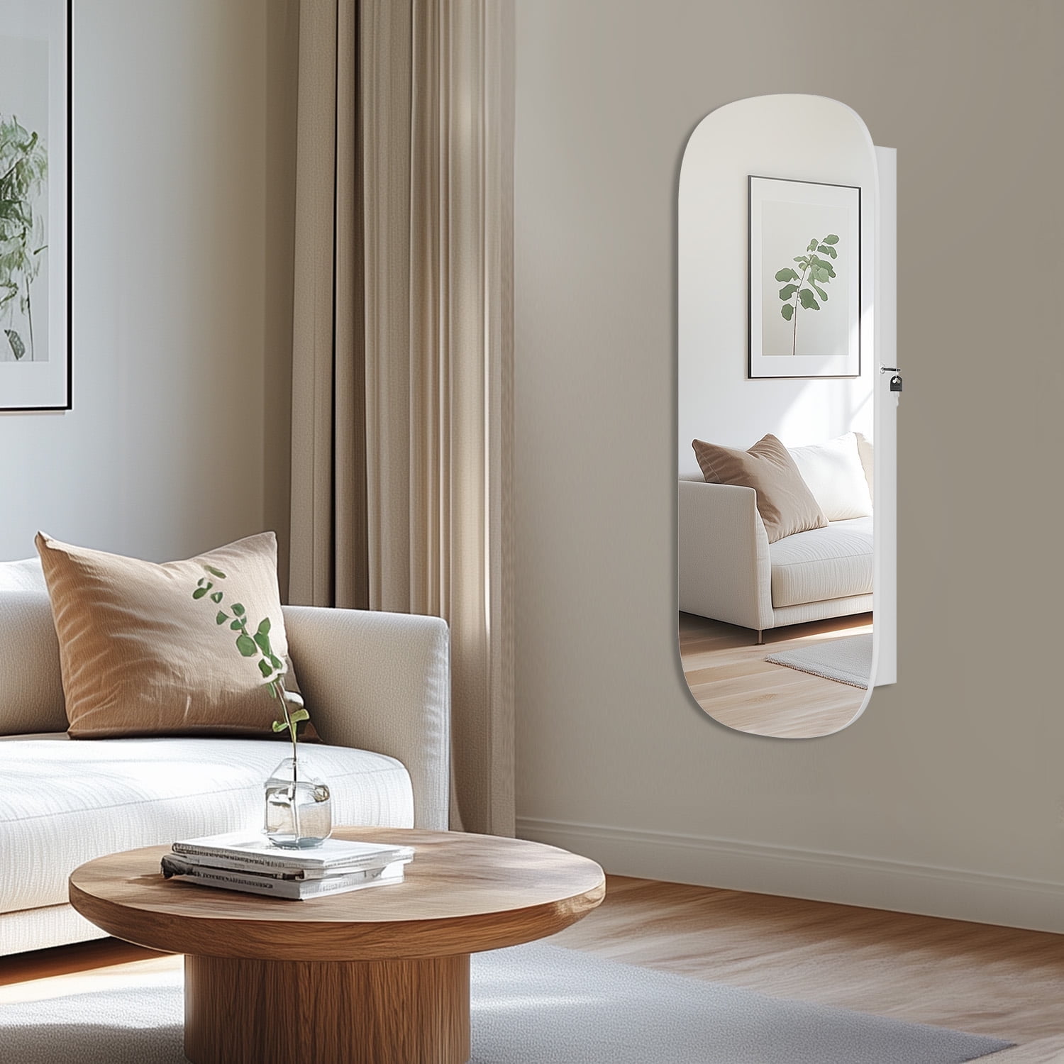 White Wall Mounted Jewelry Cabinet with Mirror and LED Lights