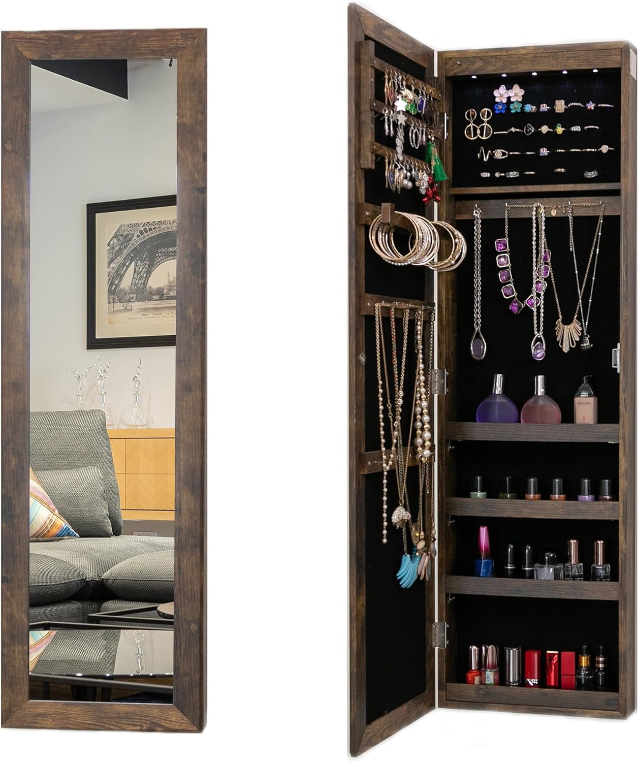 Mirror Jewelry Armoire Wall/Door Mounted Door Makeup