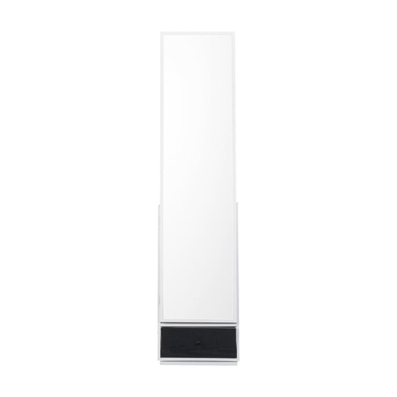 Mirror Jewelry Cabinet 360 Swivel Standing Mirror with Storage, Lockable Jewelry Organizer, LED Light, White