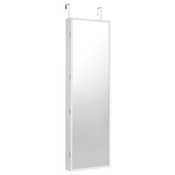 Mirror Jewelry Cabinet 47.05" Lockable Armoire, Wall/Door Mounted Storage Organizer, White - Full-Length Mirror, Spacious Display