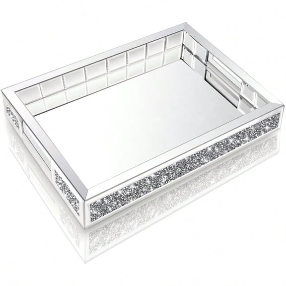 Mirror Jewelry Organizer Upgrades Fits Dresser BedroomCrushed Diamond Of Each Side Bathroom Tray With Handles Decorative Serving Tray For Coffee Table Decor 11'x15'x2'