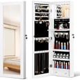 thumbnail image 1 of Mirror Jewelry Cabinet, Wall/Door Mounted Armoire with Full-Length Mirror, Hanging Organizer LED Interior Lights, White, 1 of 2