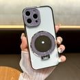 thumbnail image 1 of {Mirror Kickstand } Bling Case for iPhone 16 Pro , Bling Kickstand Holder , With Bling Sparkly Makeup Mirror Back Shockproof Anti-fall Rugged Phone Cover Case for iPhone 16 Pro,Purple, 1 of 7