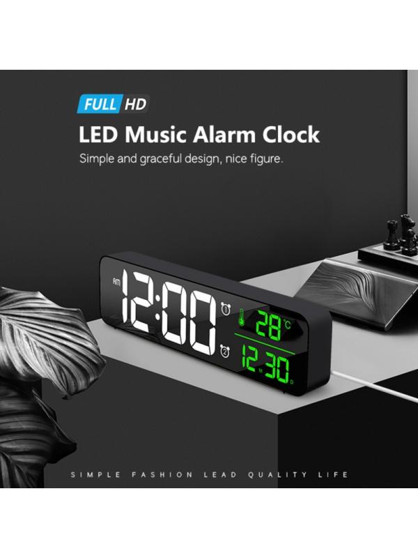 Mirror LED Alarm Clock Night Lights Thermometer Snooze Table Wall Clock LED Lamp
