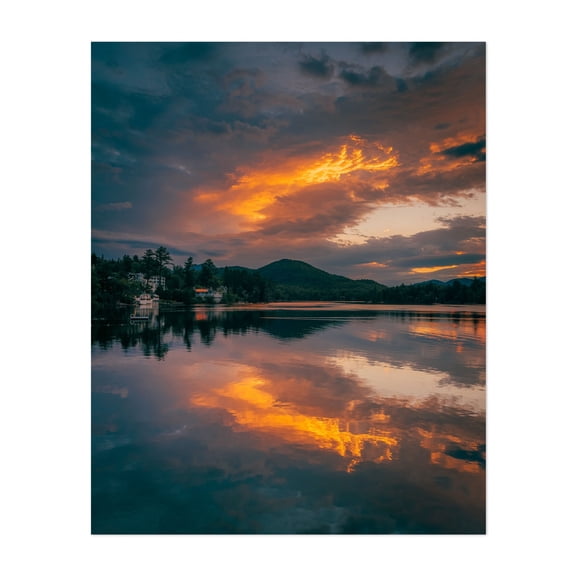 Mirror Lake Sunrise - Lake Placid New York Photography Sunset Landscape Nature Scenic Mountain Lake Unframed Wall Art Print 36 x 48 inches
