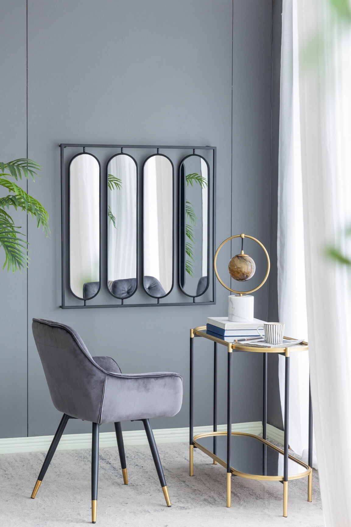 Mirror, Large Four Oval Wall Mirror with Black Square Frame, Bathroom