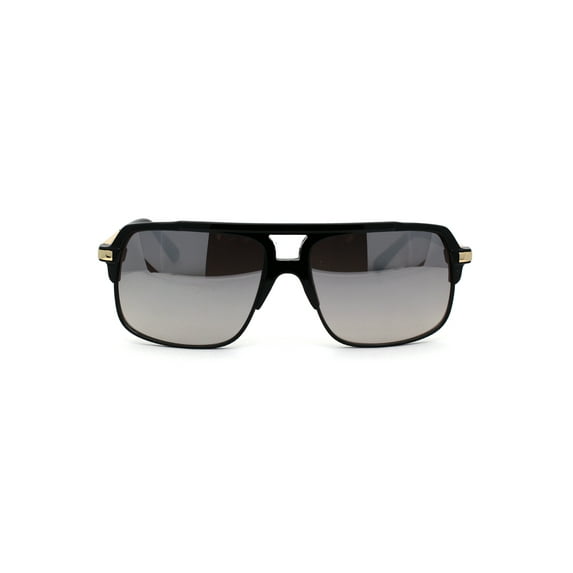 Mirror Lens Half Rim Plastic Racer Mobster Sunglasses Black Silver Mirror