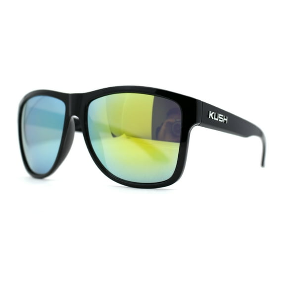 Mirror Lens Kush Mens Oversize Rectangular Sport Sunglasses Black Yellow Mirror