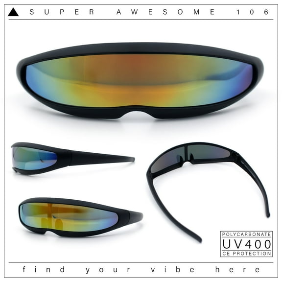 Mirror Lens Monolens Cyclops Robotic Futuristic Sunglasses Black - Orange Mirror