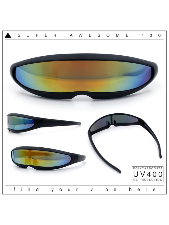 Mirror Lens Monolens Cyclops Robotic Futuristic Sunglasses Black - Orange Mirror