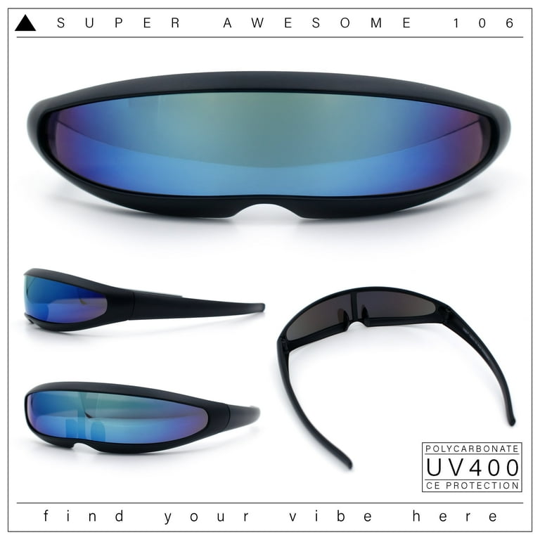 Mirror Lens Monolens Cyclops Robotic Futuristic Sunglasses Black