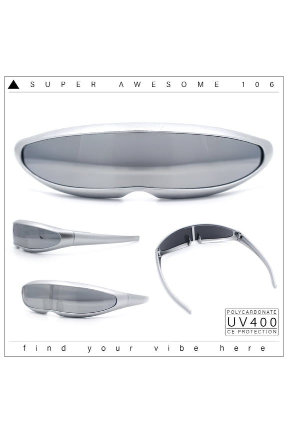 Mirror Lens Monolens Cyclops Robotic Futuristic Sunglasses Silver - Silver Mirror