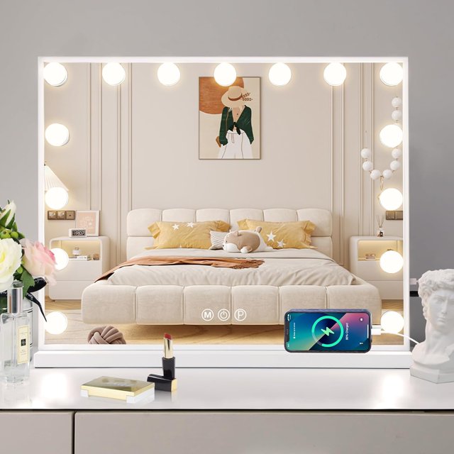 Mirror with Lights 15LED Bulbs 3 Lighting Modes Lighted Makeup Mirror