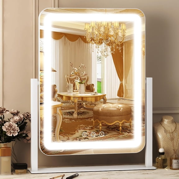 Mirror with Lights 17"x13" ,Desk Mirror,Vanity Mirror with Lights, Touch Screen with 3-Color Lighting, Dimmable, Vanity Mirror for Vanity Desk Tabletop