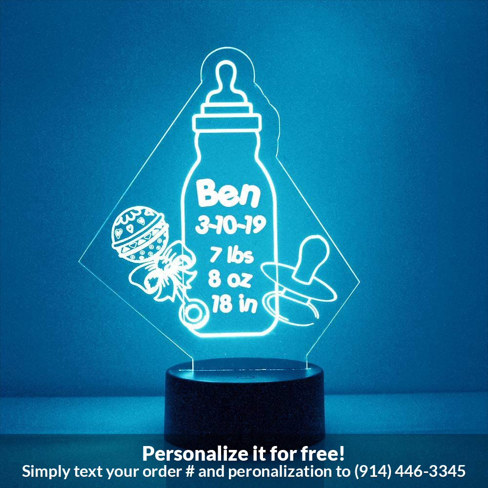 Mirror Magic Store Baby Bottle and Rattle Color Changing Personalized LED Light with Remote Control