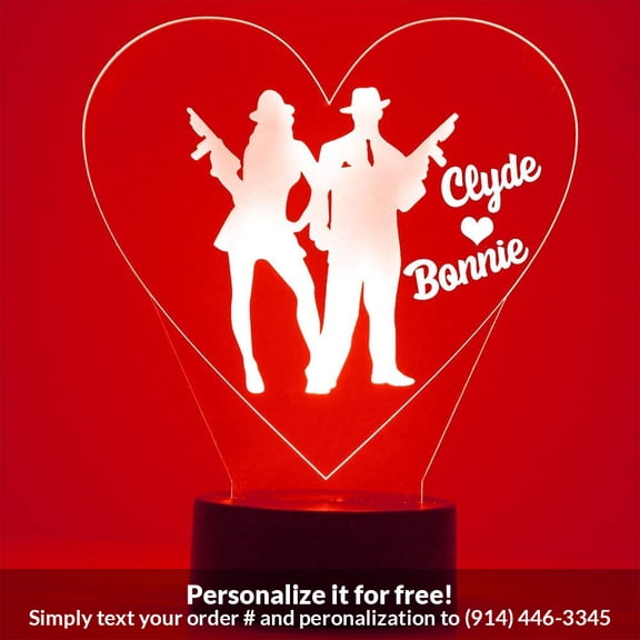 Mirror Magic Store Bonnie and Clyde Color Changing Personalized LED Light with Remote Control