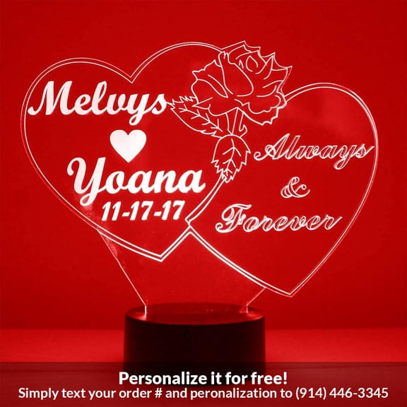 Mirror Magic Store Double Heart Couples Custom Name Color Changing Personalized LED Light with Remote Control