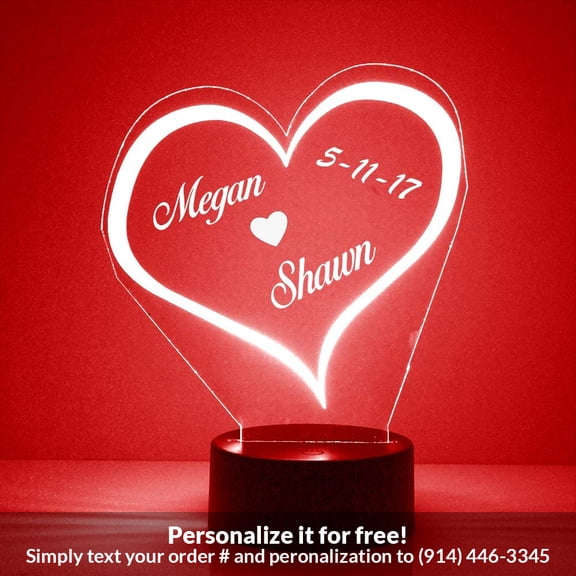 Mirror Magic Store Heart with Custom Names Color Changing Personalized LED Light with Remote Control