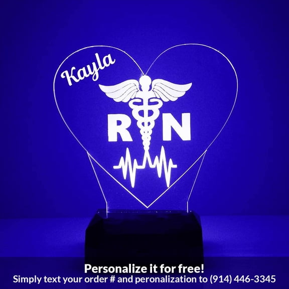 Mirror Magic Store Register Nurse / RN Heart Color Changing Personalized LED Light with Remote Control