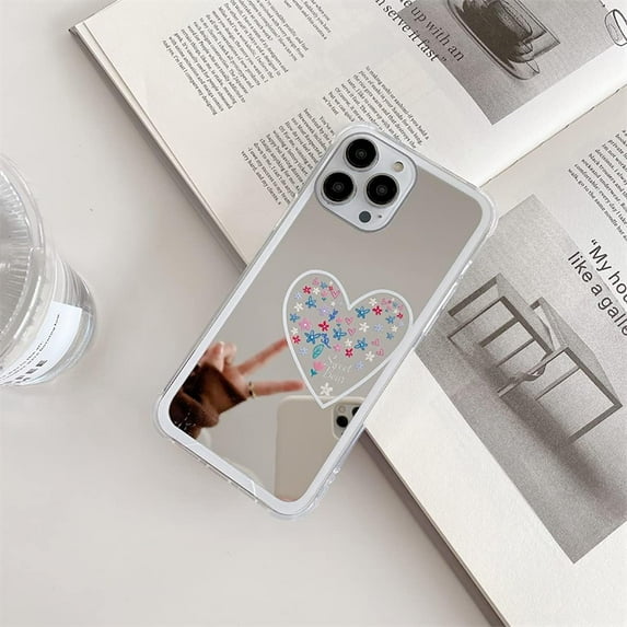 Mirror Makeup Bears and Hearts Phone Case, Fashion Cute Bear & Love Heart Flower Kawaii Case for Women Girls Shockproof Protection Phone Cover(Hearts,12promax)