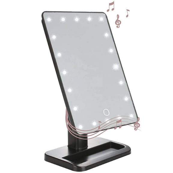 Mirror Makeup Mirror with Lights and Bluetooth Speaker,Reflect Beauty LED Wireless Swivel Smart Home Audio Mirror with Tray