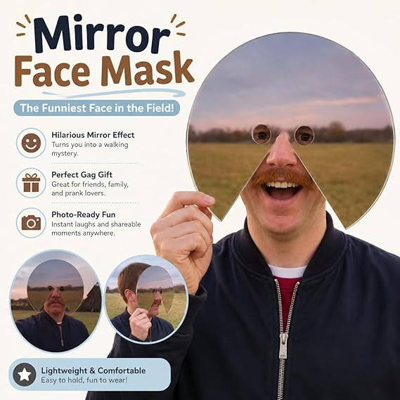 Mirror Mask, Funny Reflective Acrylic Photo Prop for Social Media Content, Parties and Halloween Costumes, 1 Pack