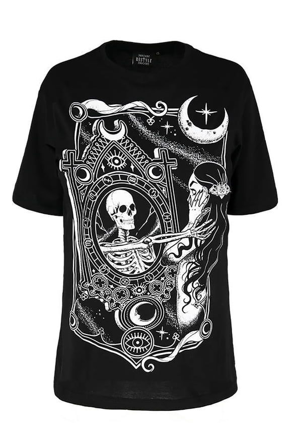 Mirror Mirror Gothic Oversized Shirt, Black, XXXL