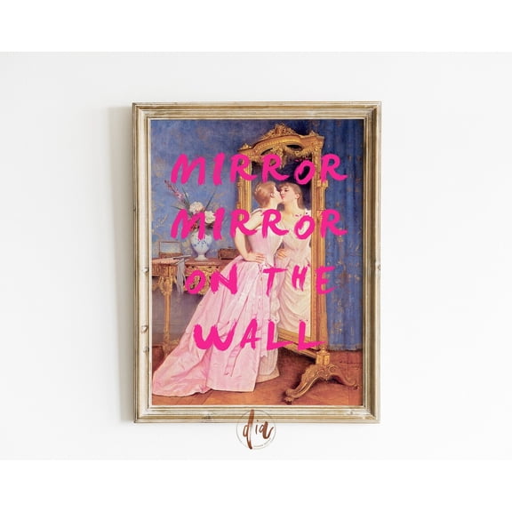 Mirror Mirror On The Wall Altered Art Portrait Pink Graffiti Vanity Decor Unframed Paper Print