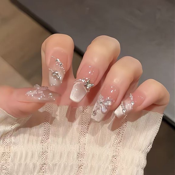 [Mirror Moon Butterfly] Ice Transparent Butterfly Fairy Explosive Light Luxury French Cat Eye Advanced Sense Wear Nail Pad