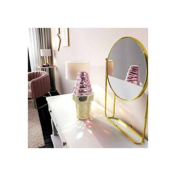 Mirror Mosaic Ice Cream Ornament Statue - Playful Pop Figurine for Home, Office, or Living Room Decor - Eye Catching Sculpture for Shelf, Room, Bathroom, and Coffee Table Decor - 9", Pink