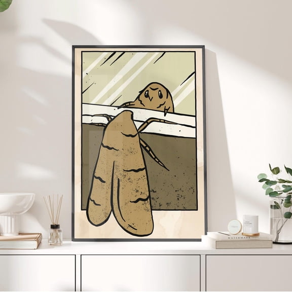 Mirror Moth Illustration Wall Art, Playful Surreal Insect Decor, Unframed Paper Print Size 8x12