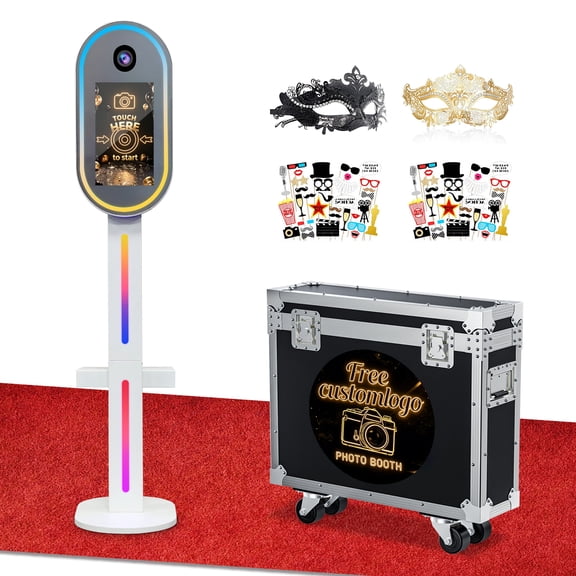 Mirror Photo Booth with 15.6" Touch Screen and RGB Lights, Portable DSLR Photo Booth Machine with Mini PC, Professional Photo Booth for Wedding, Party, Event, Rental (White)