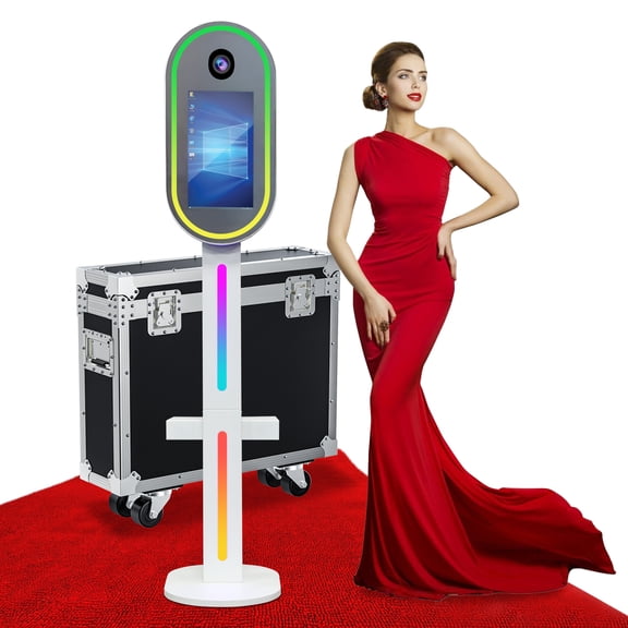 Mirror Photo Booth with Flight Case,15.6" Oval DSLR Photo Booth with Touch Screen,Instant Print and Sharing,Remote Control RGB Light, Professional Photo Booth for Wedding Parties Events
