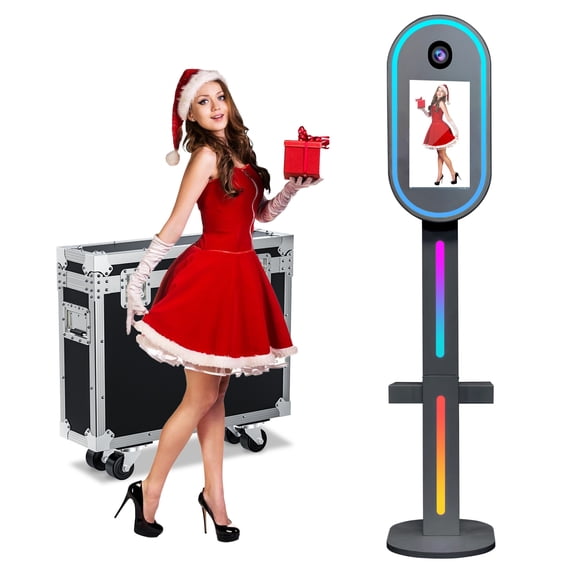 Mirror Photo Booth with Flight Case,15.6" Oval DSLR Photo Booth with Touch Screen,Instant Print and Sharing,Remote Control RGB Light, Professional Photo Booth for Wedding Parties Events