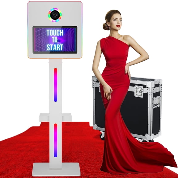 Mirror Photo Booth with Flight Case,Photo Mirror Booth Built-in PC with 15.6 Touch Screen,Music Sync App Remote RGB Lights,Flight Case,Professional Photography Instant Print and Share