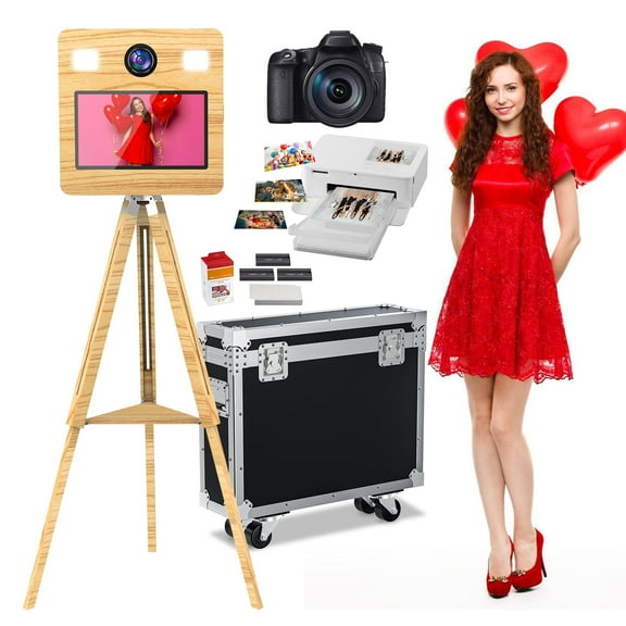 Mirror Photo Booth Machine with Camera and Printer, 15.6" Touch Screen, APP-Controlled Ring Light, and Flight Case Your Photo Needs (15.6in Booth+Camera+Printer)