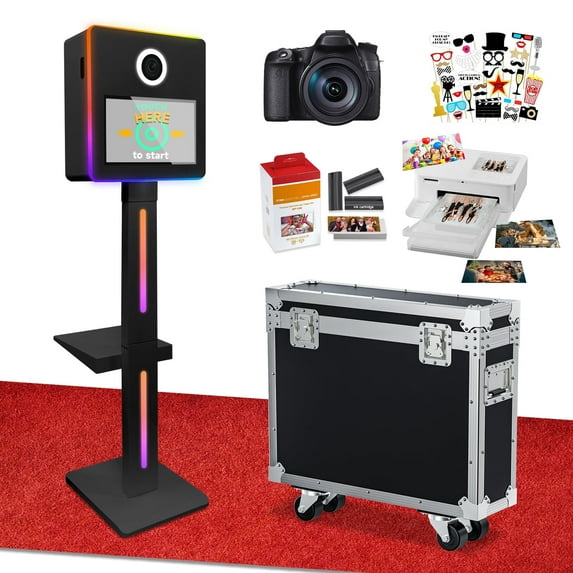 Mirror Photo Booth Machine with Camera and Printer,15.6'' Touch Screen,Mirror Photo Booth Machine with APP Control Ring Light Flight Case for Party Event Rentals (Black, Camera+Printer)