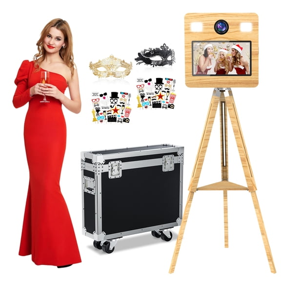 Mirror Photo Booth Machine, DSLR Photo Booth with 15.6" Touch Screen, RGB Lighting, APP Control, Flight Case, Suitable for Parties, Weddings, Event Rentals