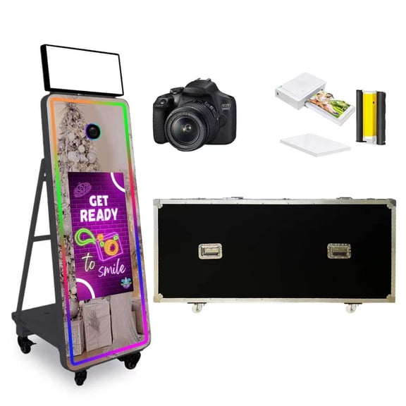 Mirror Photo Booth Machine with 32inch Touch Screen Magic Mirror Selfie Machine APP Control with Flight Case for Events Party