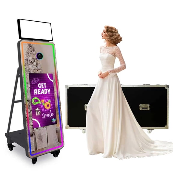 Mirror Photo Booth Machine with 32inch Touch Screen Magic Mirror Selfie Machine APP Control with Flight Case for Events Party