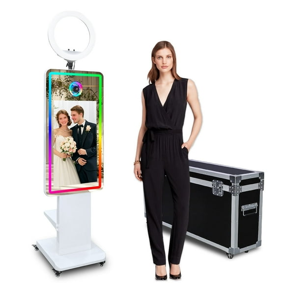 Mirror Photo Booth Machine with 32inch Touch Screen Selfie Photo Booth Machine with RGB Light for Events