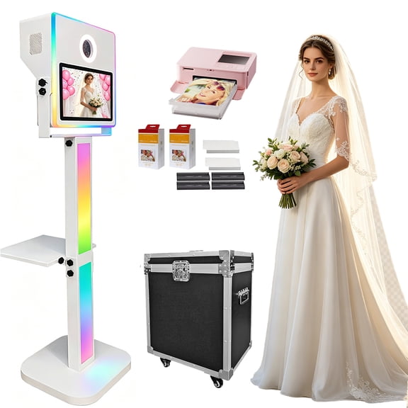 Mirror Photo Booth with Printer, Portable Photobooth 15.6inch Touch Screen DSLR Photo Booth Selfie Machine RGB Lights for Events Wedding Graduation Party Rental