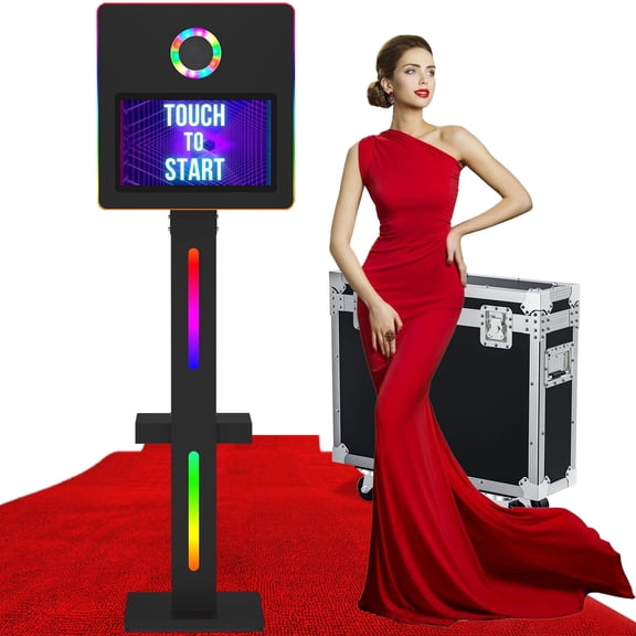 Mirror Photo Booth with Touch Screen,Photo Mirror Booth Built-in PC with Flight Case, App Remote Music Sync RBG Light,Instant Print and Share Professional Photography for Party