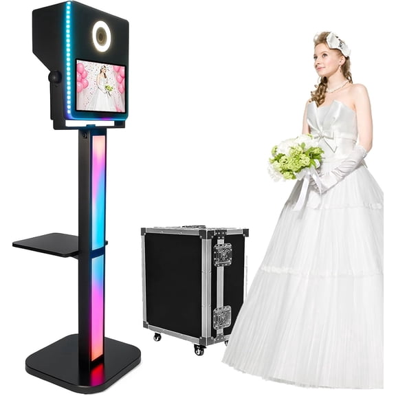 Photo Booth with 15.6 inch Touch Screen, DSLR Photobooth Machine Selfie RGB Lights Stand for Events Wedding Birthday Party School Rental
