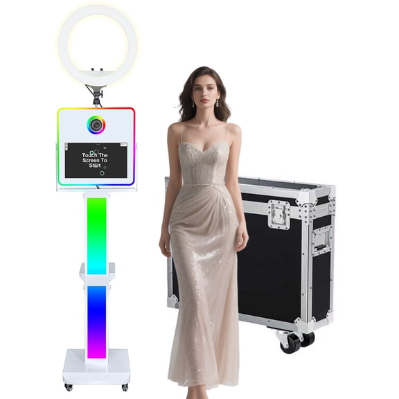 Mirror Photo Booth with 15.6inch Touch Screen Selfie Machine RGB Light with Flight Case for Celebration Party