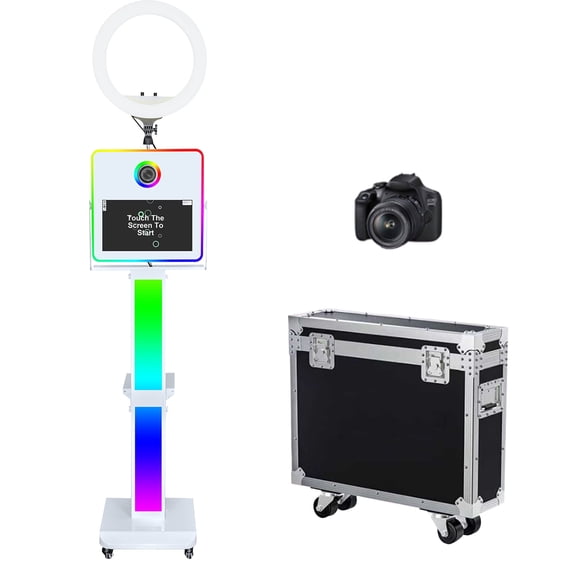 Mirror Photo Booth with 15.6inch Touch Screen Selfie Machine RGB Light with Flight Case for Celebration Party